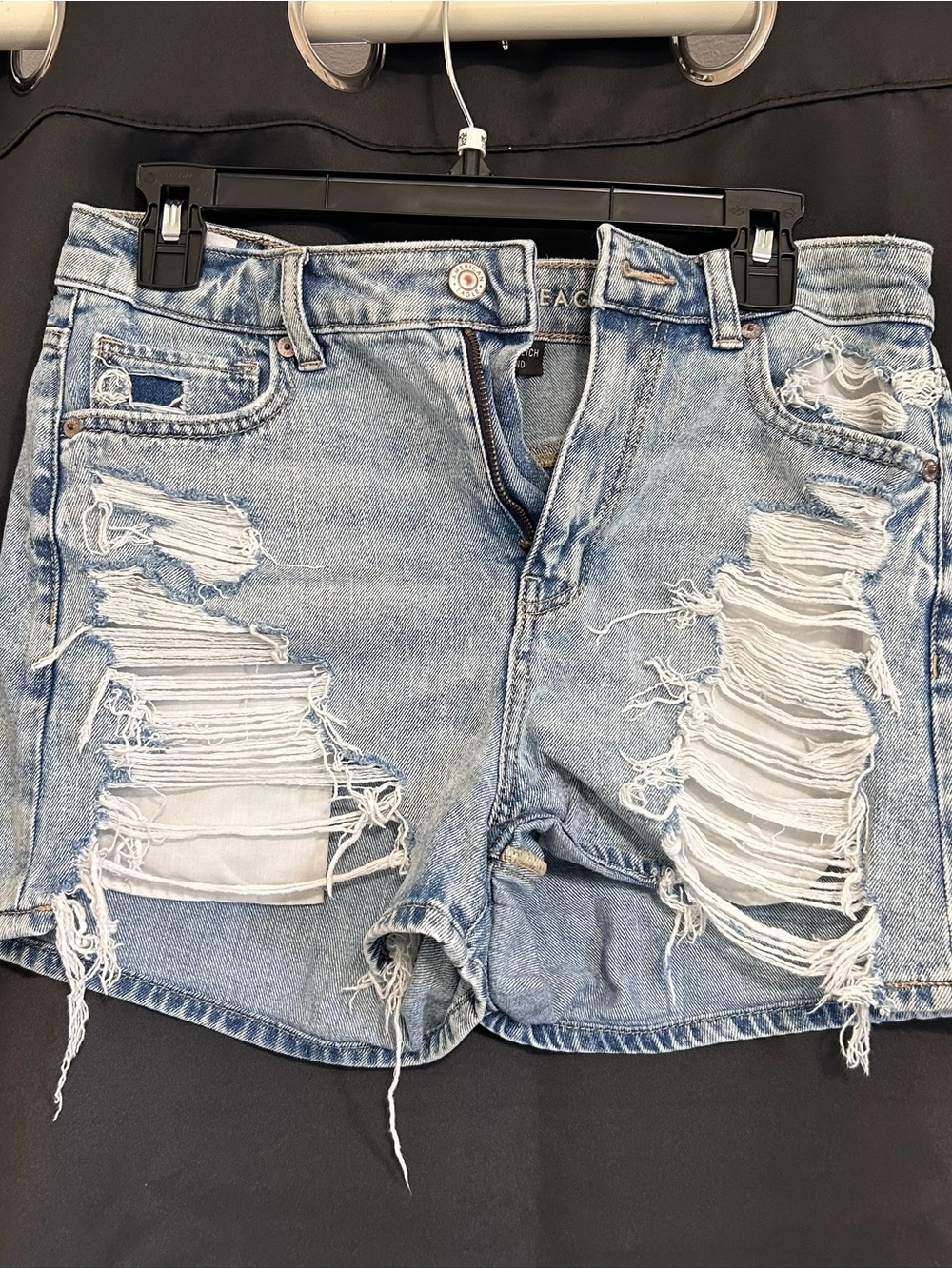 Light Blue Distressed Denim Shorts - Women's